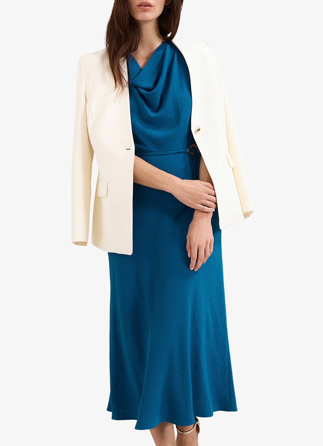 Phase Eight Midi jurk met watervalhals - detail 6 donkerblauw