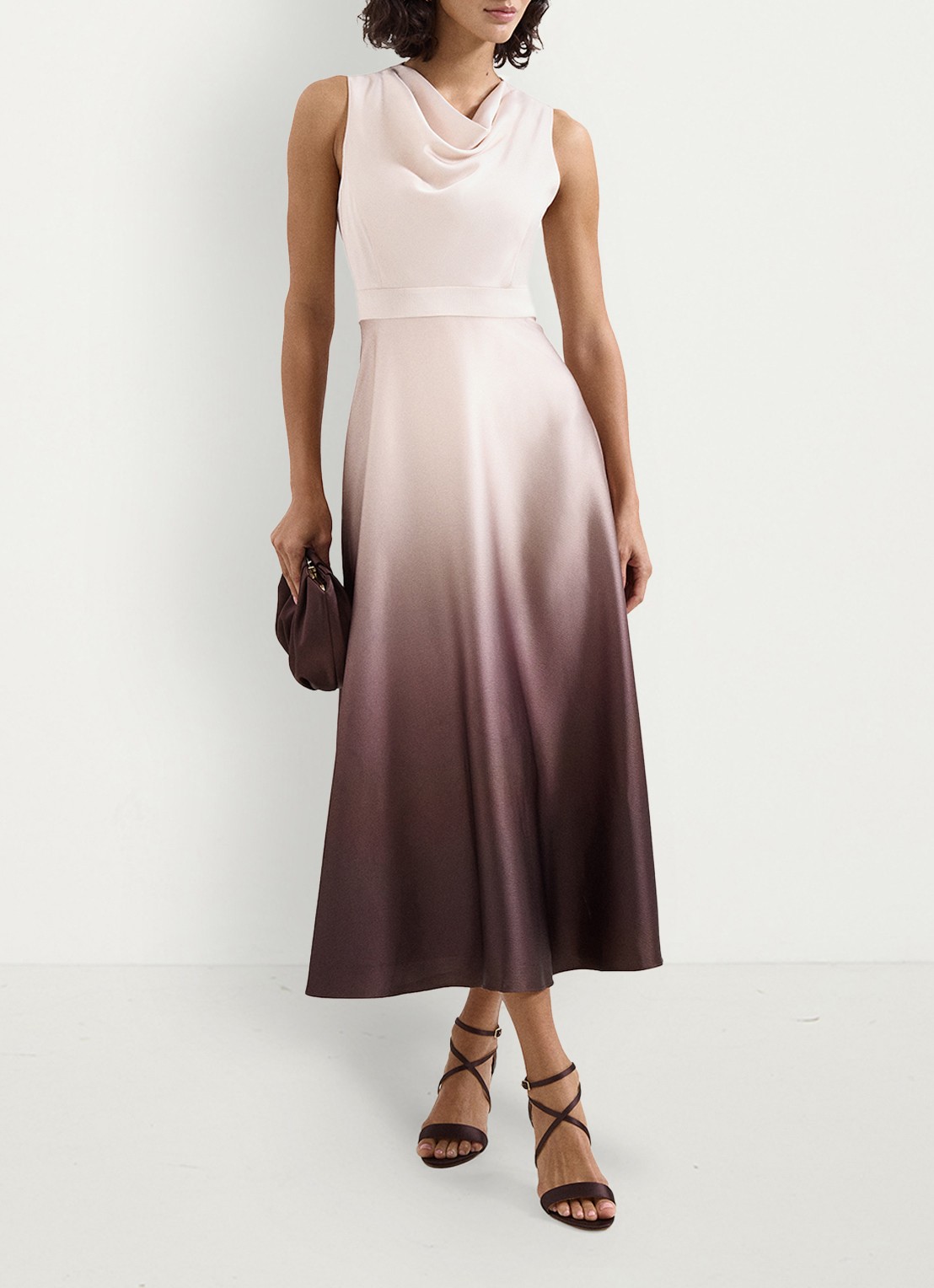 Phase Eight Midi jurk met watervalhals - voorkant 8 creme