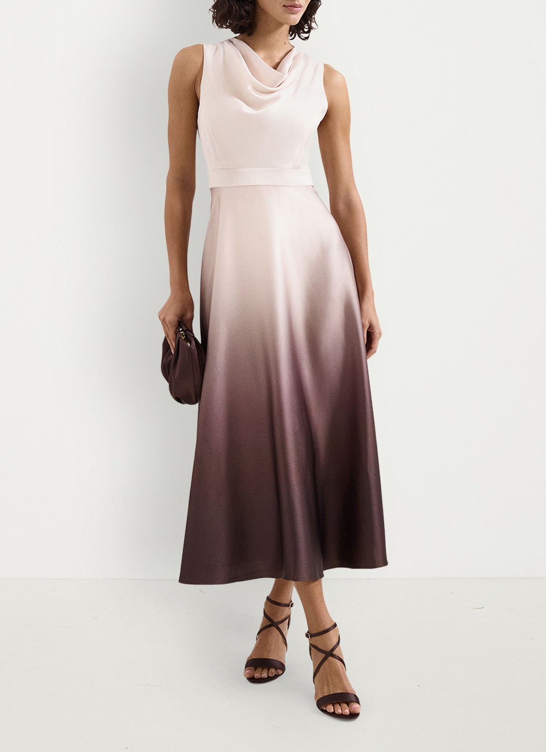 Phase Eight Midi jurk met watervalhals - voorkant 2 creme