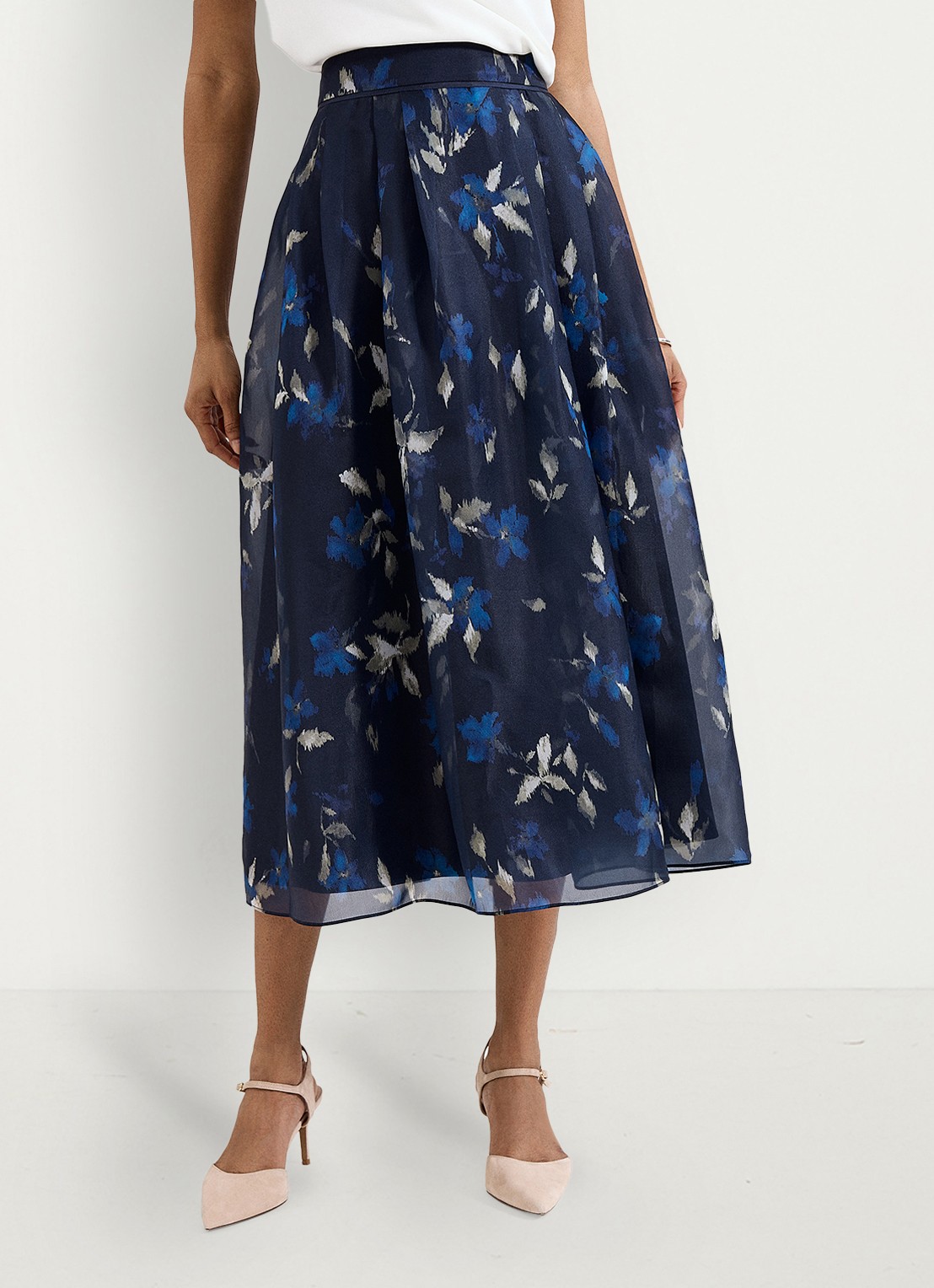 Phase Eight Midi rok met print - detail donkerblauw