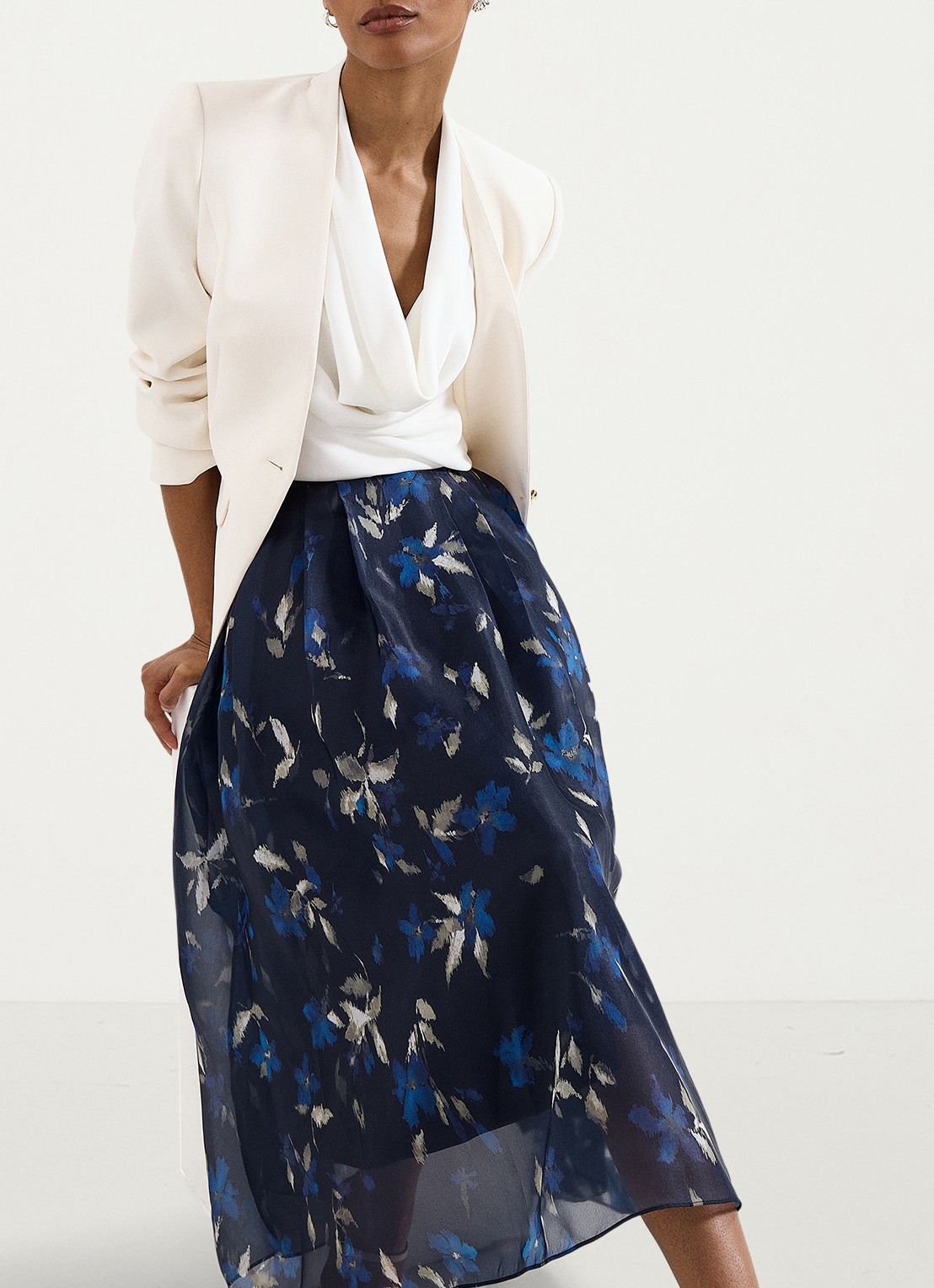 Phase Eight Midi rok met print - detail 3 donkerblauw