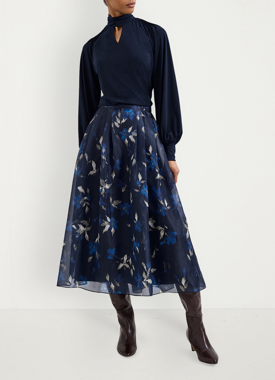 Phase Eight Midi rok met print - detail 4 donkerblauw