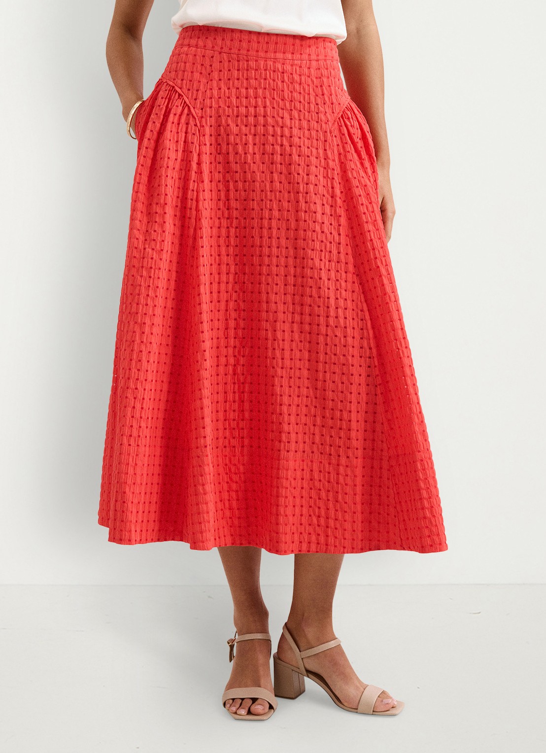 Phase Eight Midi rok met steekzakken - detail rood