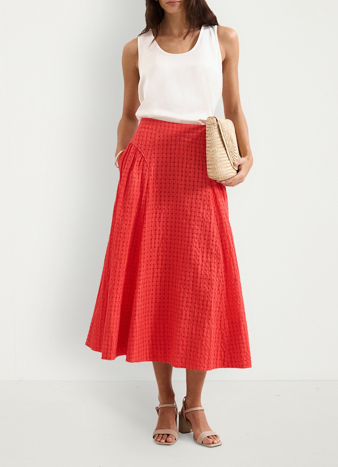 Phase Eight Midi rok met steekzakken - voorkant 8 rood