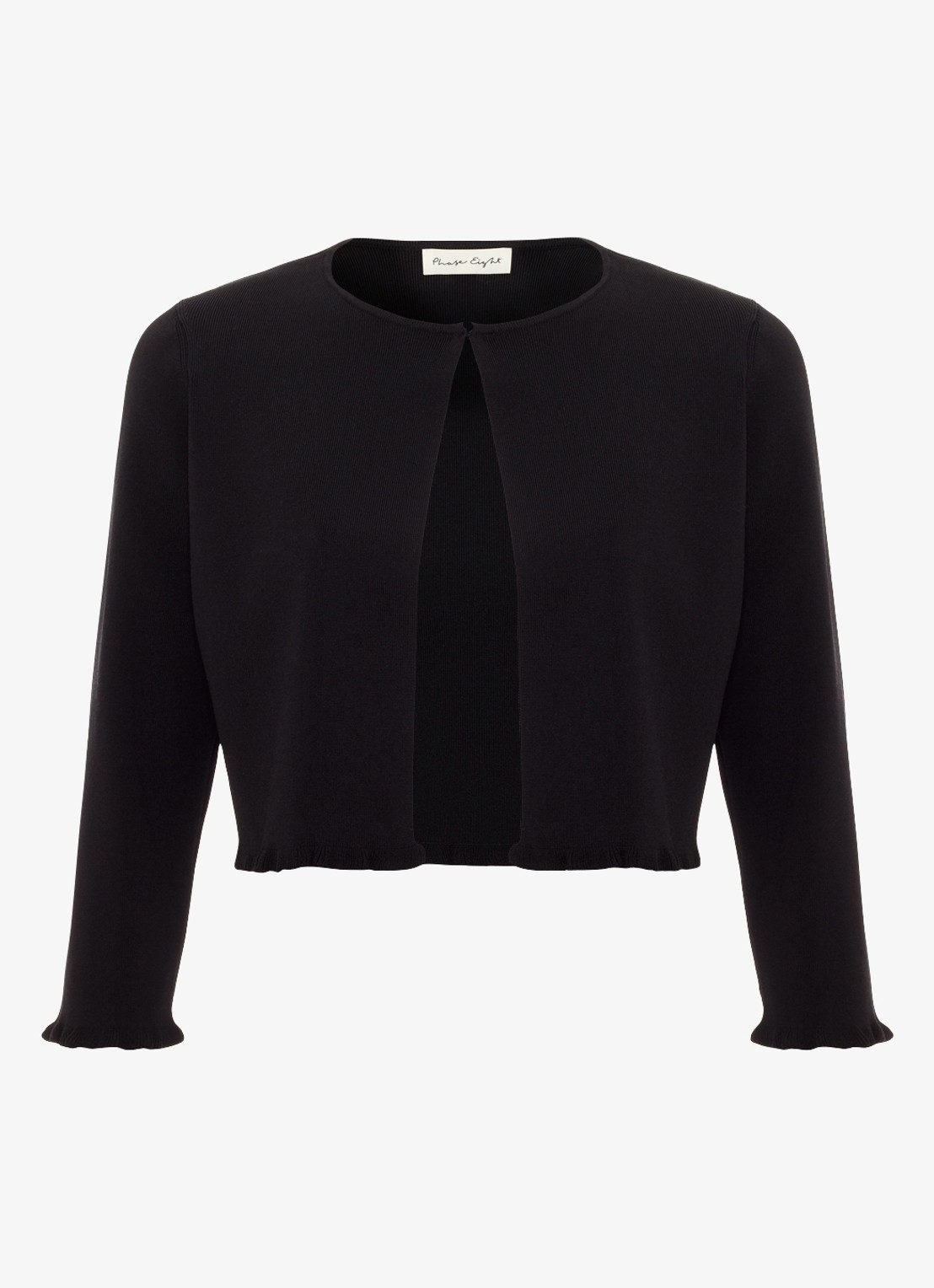 Phase Eight Mimi fijngebreid cropped vest met ruches - voorkant 5 zwart