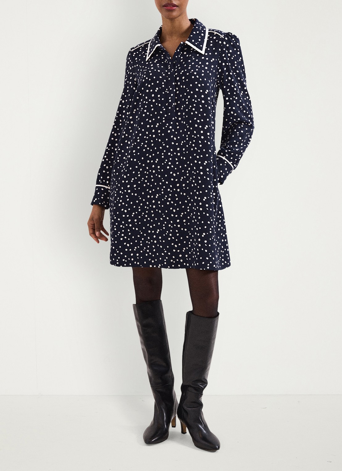 Phase Eight Mini tuniekjurk met stippenprint - voorkant 3 donkerblauw