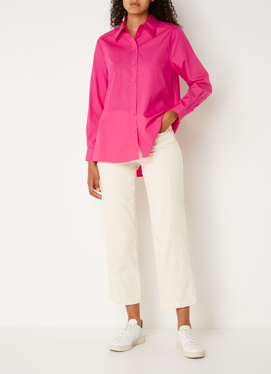 Phase Eight Modern oversized blouse met plooidetail - voorkant 2 fuchsia
