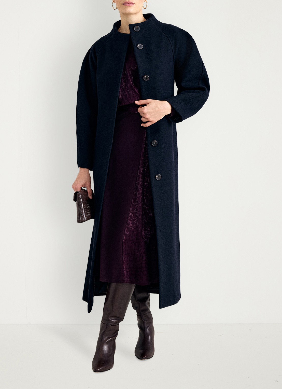 Phase Eight Mollie mantel in wolblend met opstaande kraag  - voorkant 7 blauw