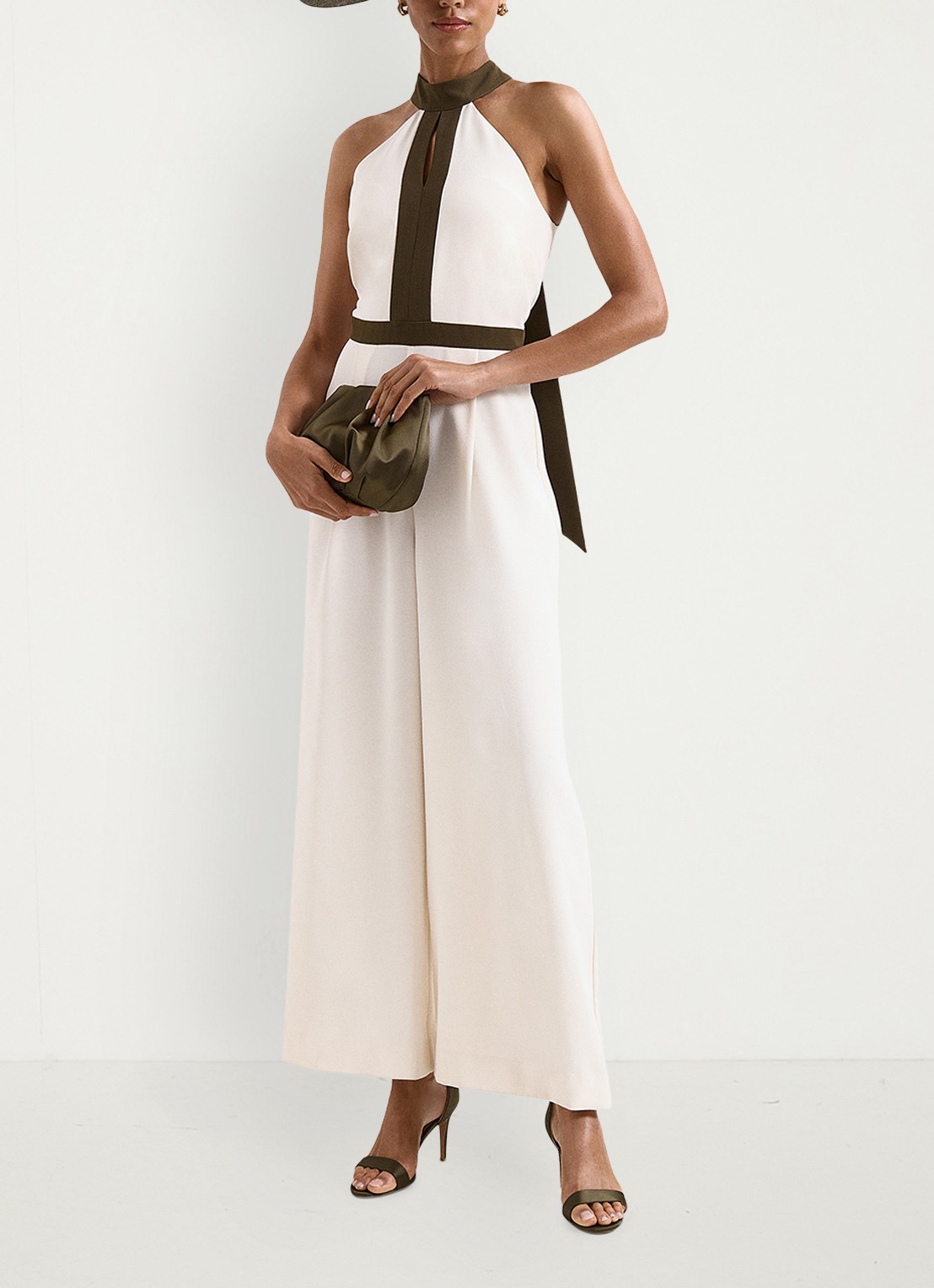 Phase Eight Monica wide fit jumpsuit met gestreept detail - voorkant 2 gebroken wit
