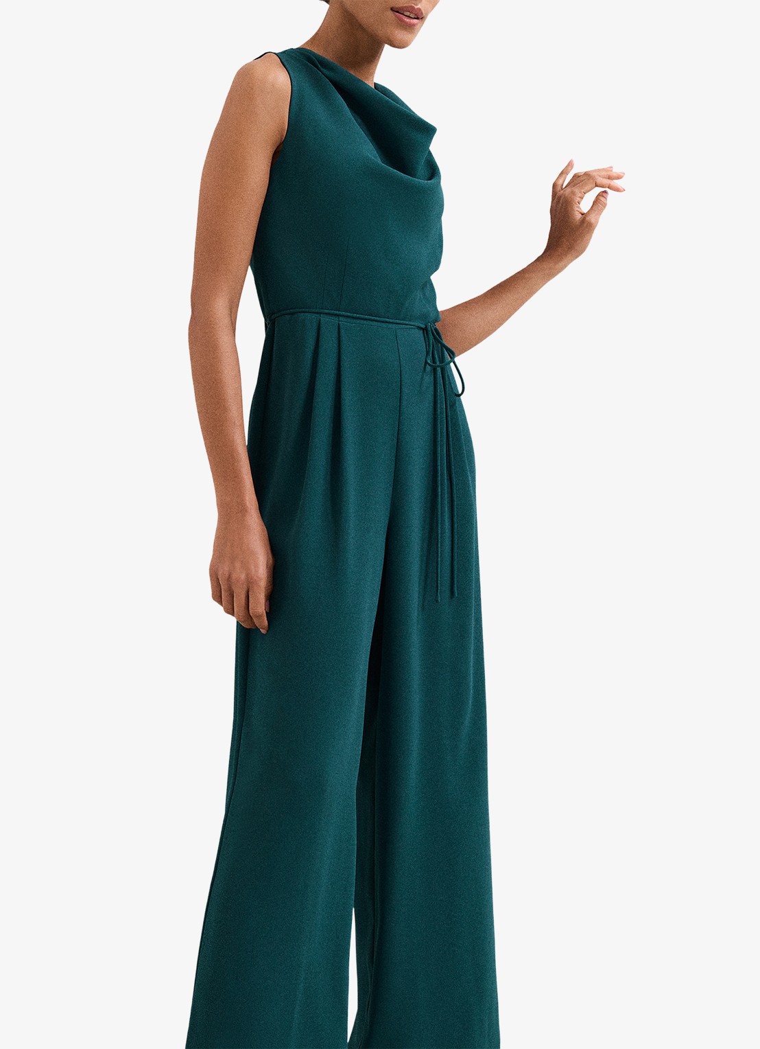 Phase Eight Monique loose fit jumpsuit met waterval hals - voorkant 2 zeegroen