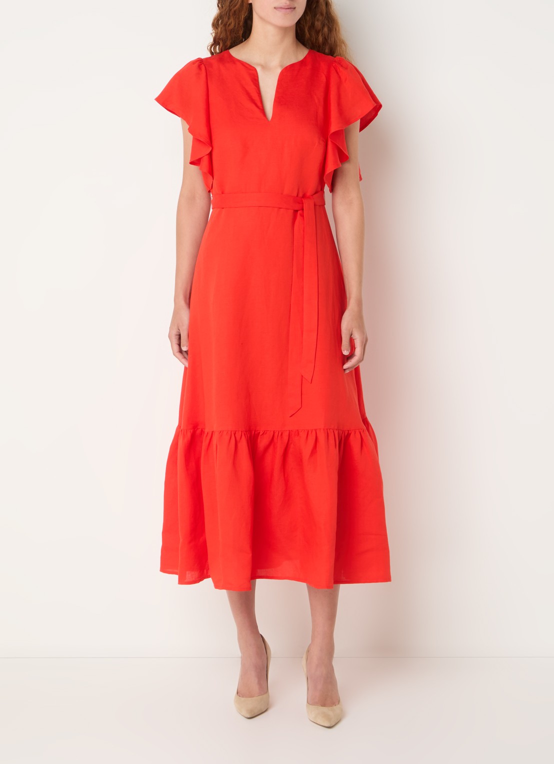 Phase Eight Morgan midi jurk in linnenblend met strikceintuur - detail 4 rood