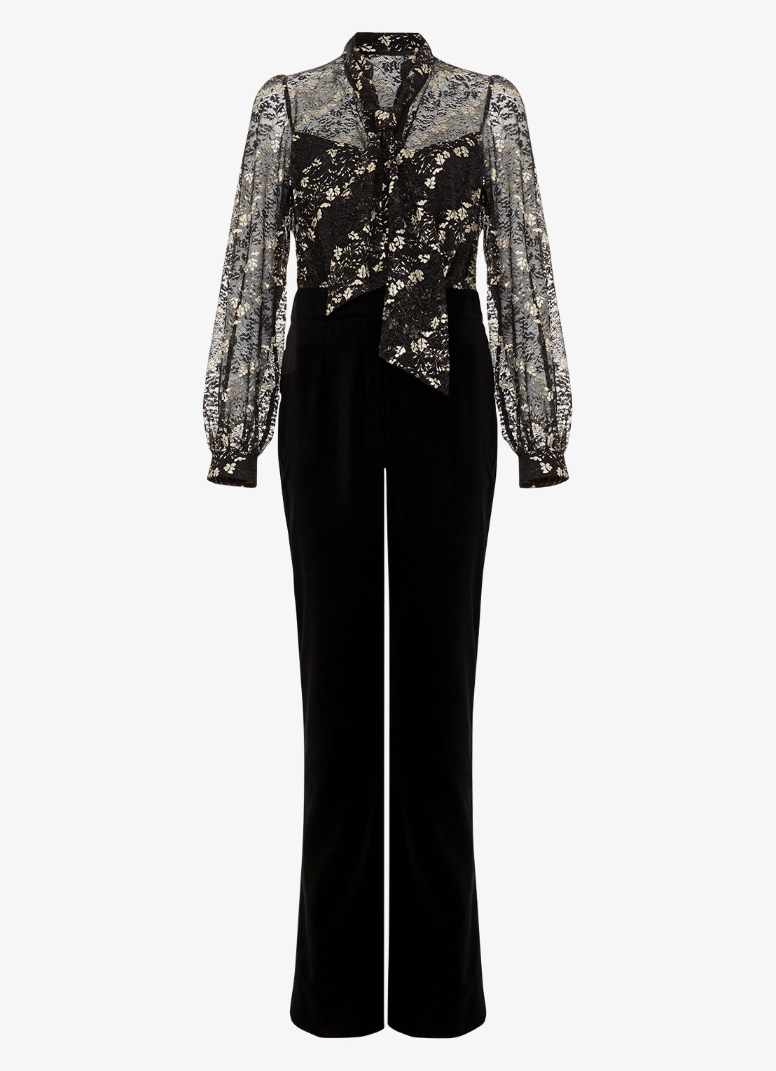 Phase Eight Morilla semi-transparante flared fit jumpsuit met kant - voorkant 6 zwart