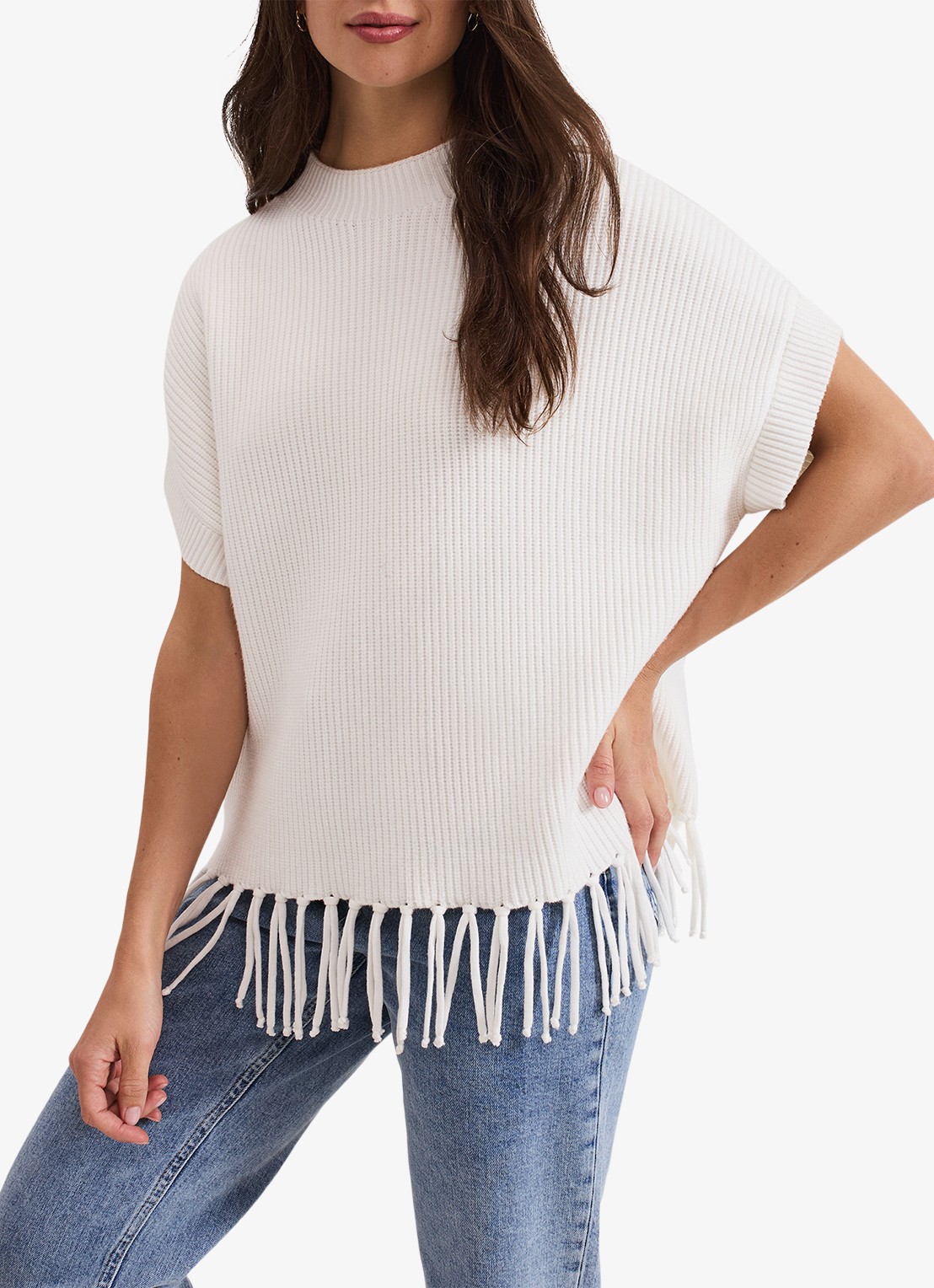 Phase Eight Myleene ribgebreide trui - detail wit