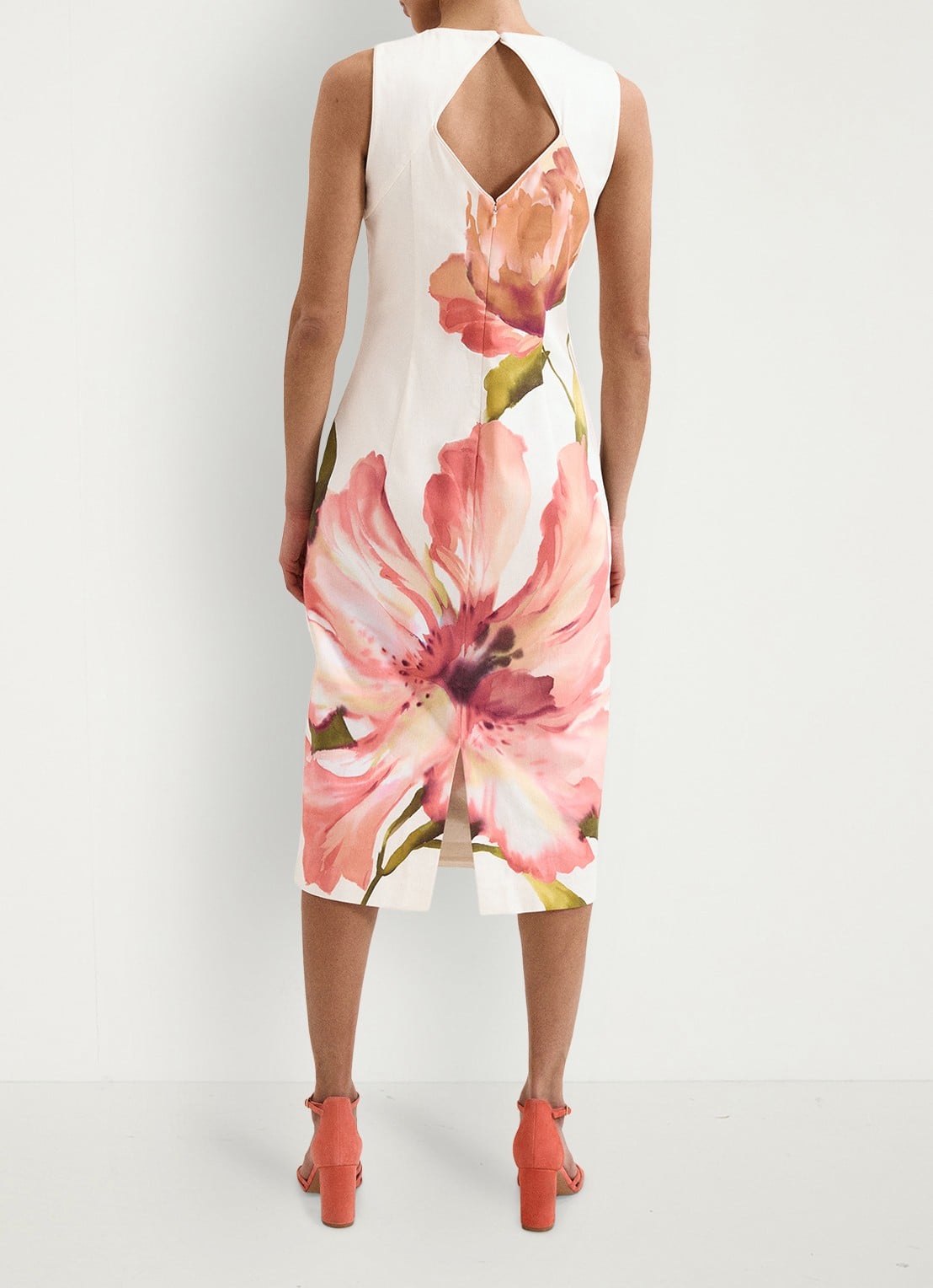 Phase Eight Nadina midi jurk met bloemenprint - achterkant 8 gebroken wit