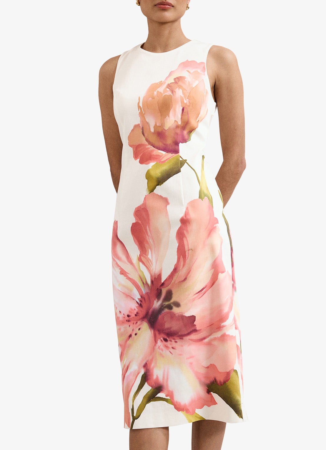 Phase Eight Nadina midi jurk met bloemenprint - detail 3 gebroken wit