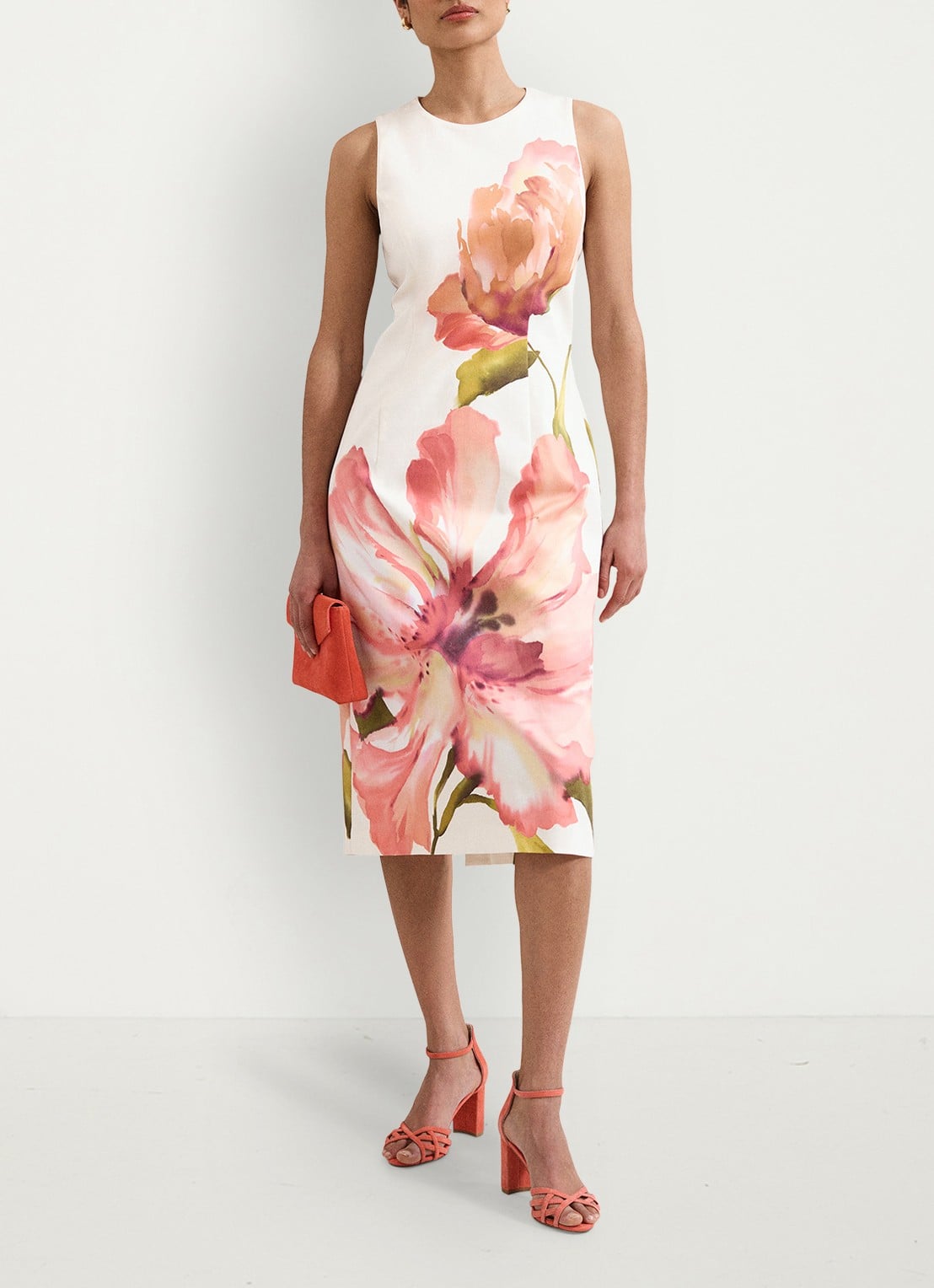 Phase Eight Nadina midi jurk met bloemenprint - voorkant 2 gebroken wit