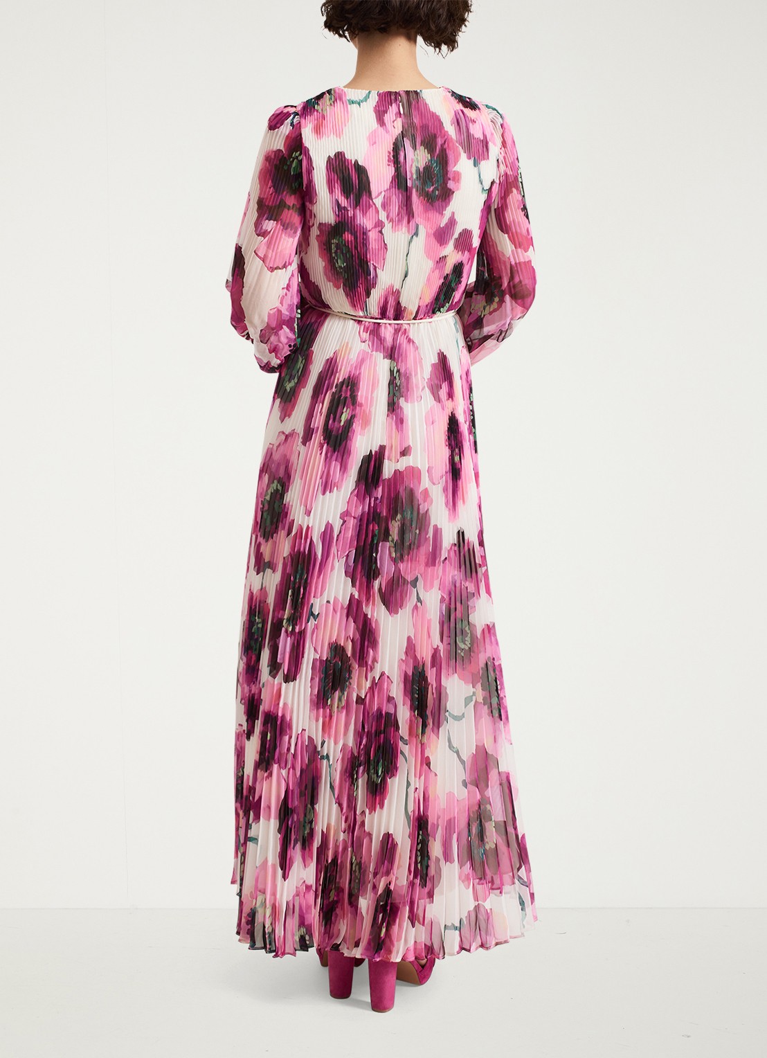 Phase Eight Natalia midi jurk met plissé en asymmetrische zoom - achterkant 3 donkerroze