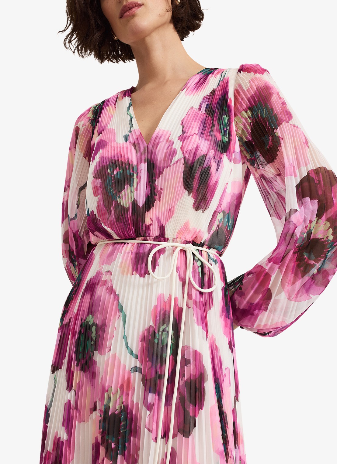 Phase Eight Natalia midi jurk met plissé en asymmetrische zoom - detail 5 donkerroze