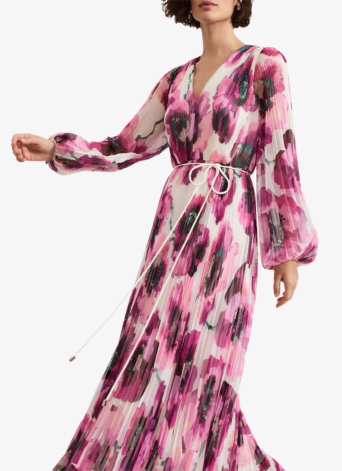 Phase Eight Natalia midi jurk met plissé en asymmetrische zoom - detail 6 donkerroze