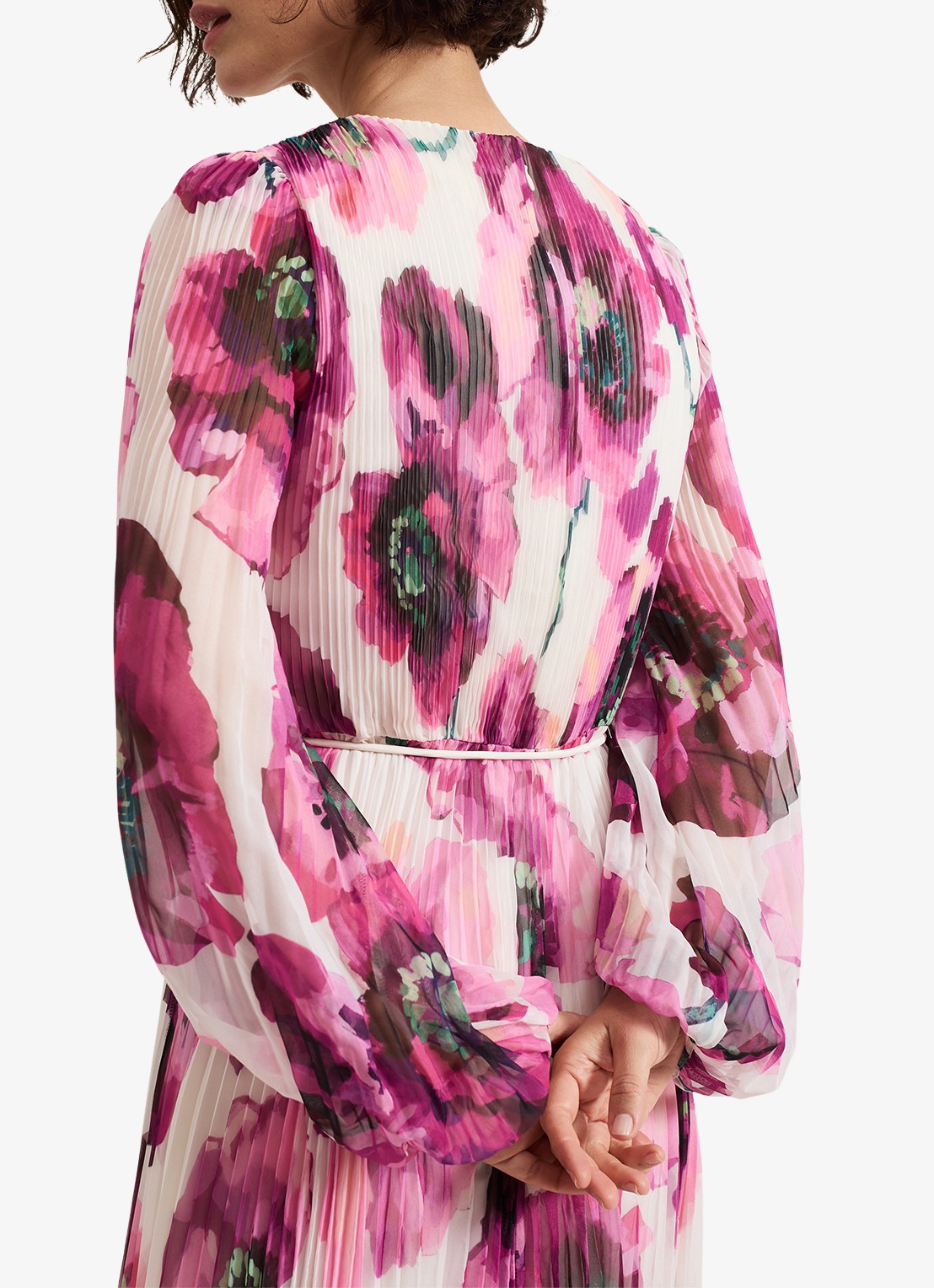 Phase Eight Natalia midi jurk met plissé en asymmetrische zoom - detail 7 donkerroze