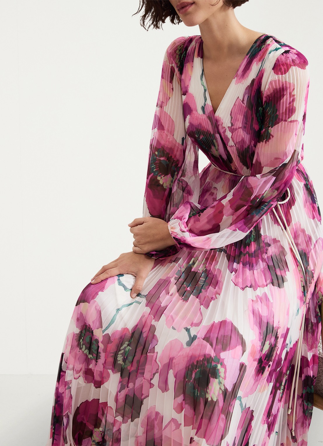 Phase Eight Natalia midi jurk met plissé en asymmetrische zoom - detail 8 donkerroze