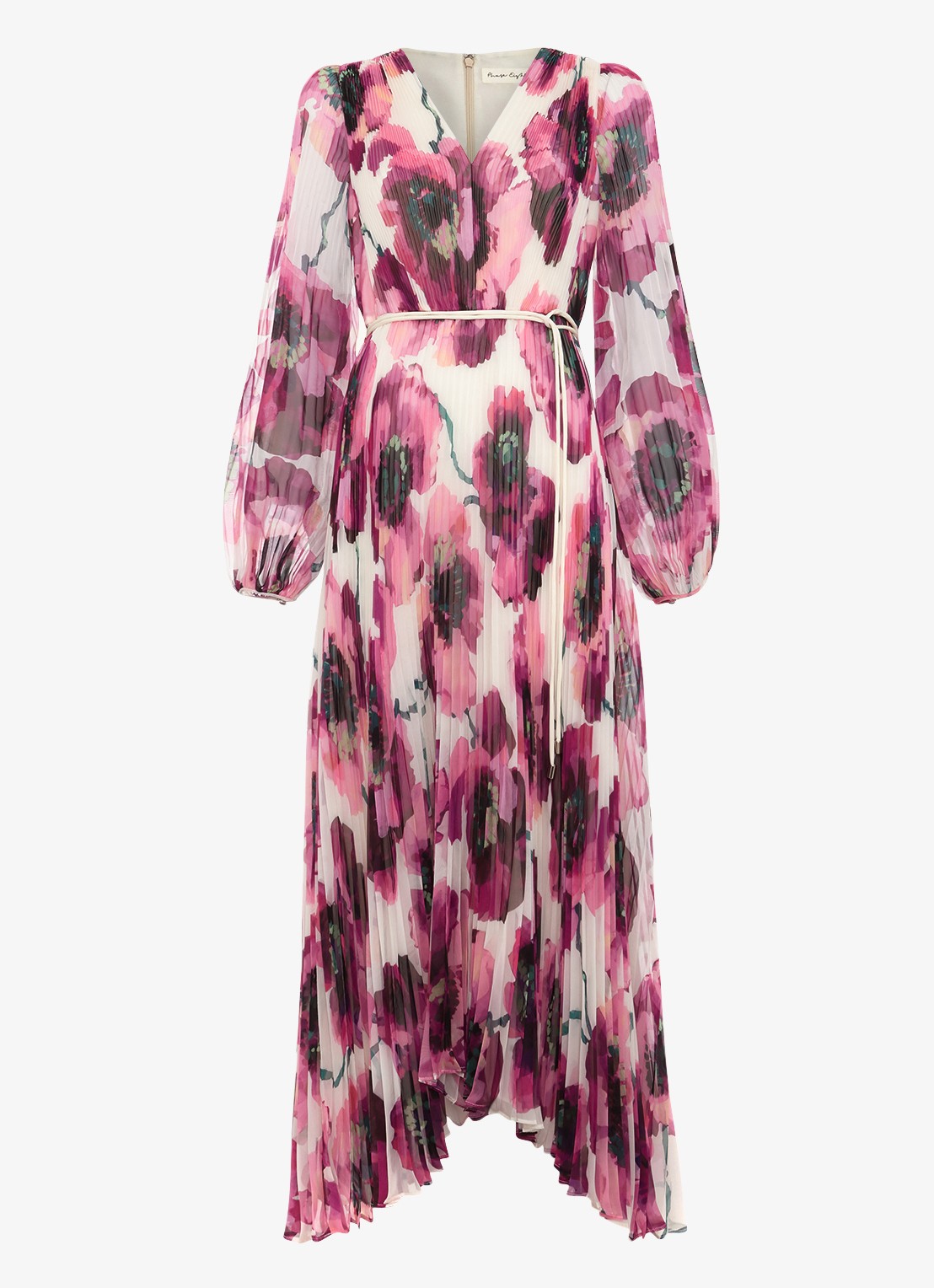 Phase Eight Natalia midi jurk met plissé en asymmetrische zoom - voorkant donkerroze