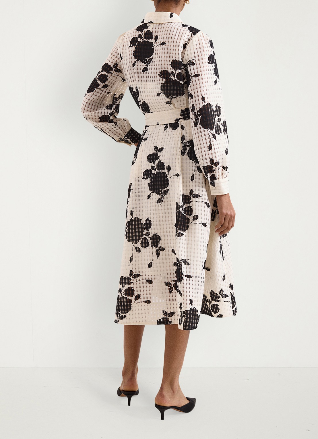 Phase Eight Natalie midi blousejurk met bloemenprint en strikceintuur - achterkant 3 ivoor