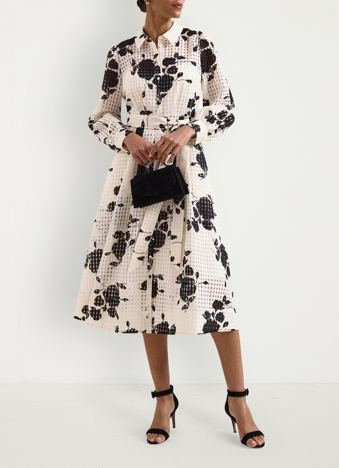 Phase Eight Natalie midi blousejurk met bloemenprint en strikceintuur - detail 6 ivoor