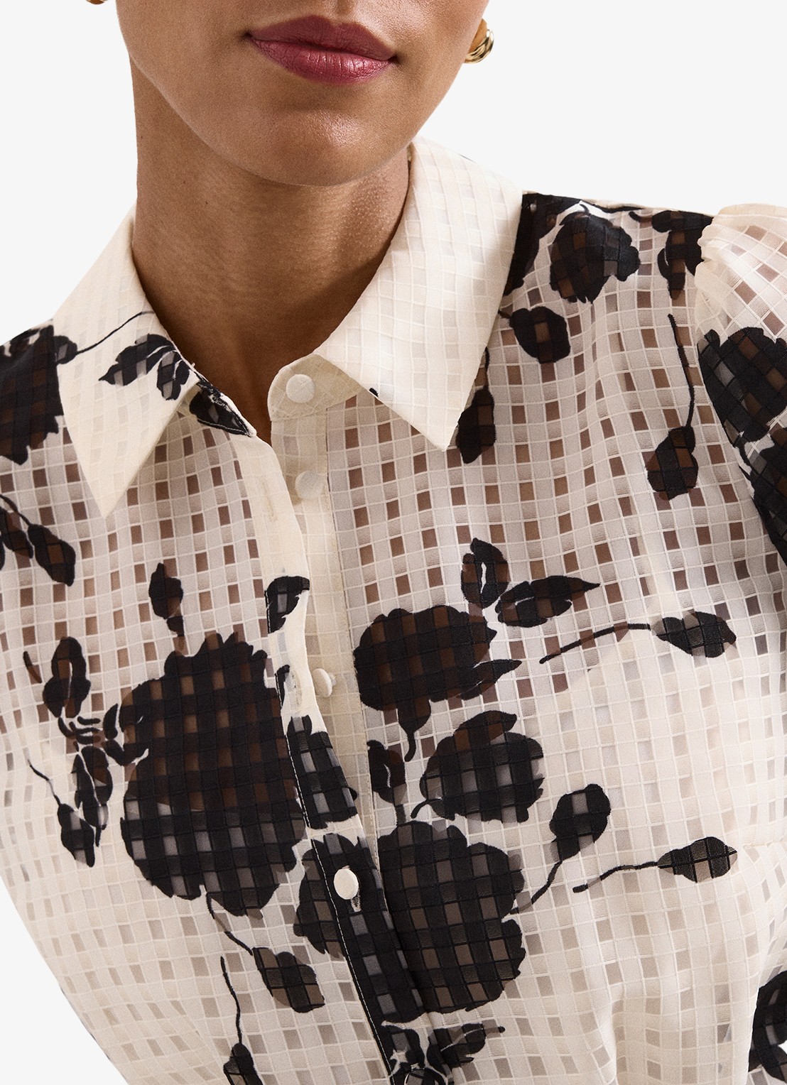 Phase Eight Natalie midi blousejurk met bloemenprint en strikceintuur - detail 7 ivoor