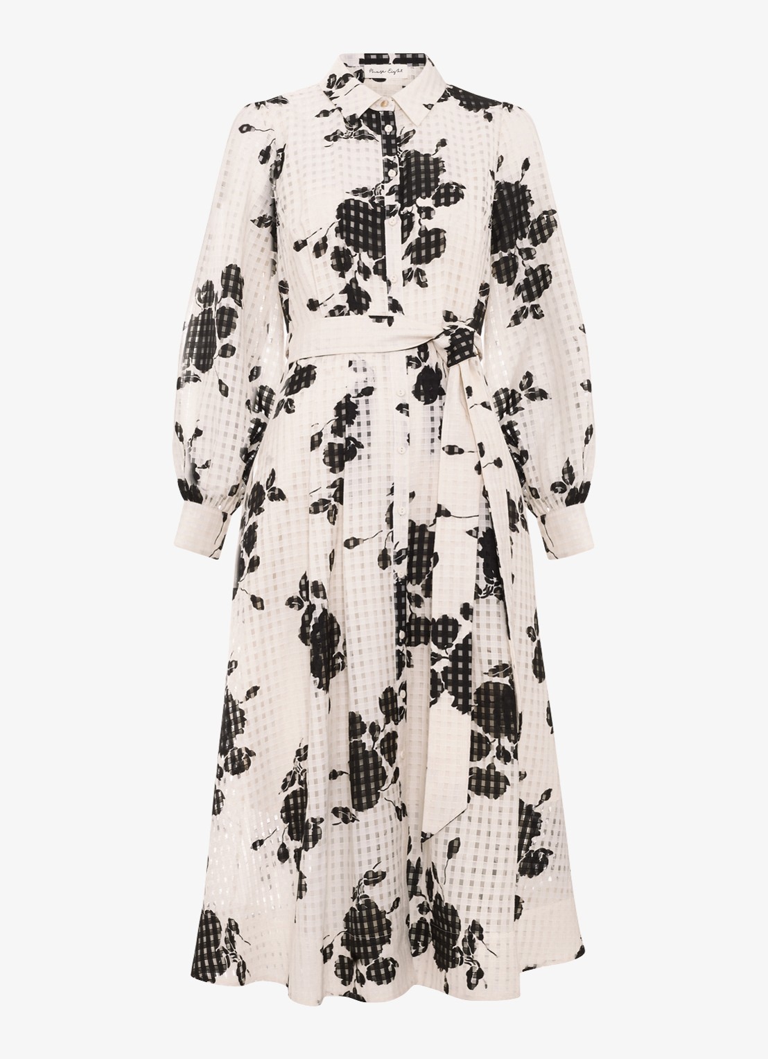 Phase Eight Natalie midi blousejurk met bloemenprint en strikceintuur - voorkant ivoor