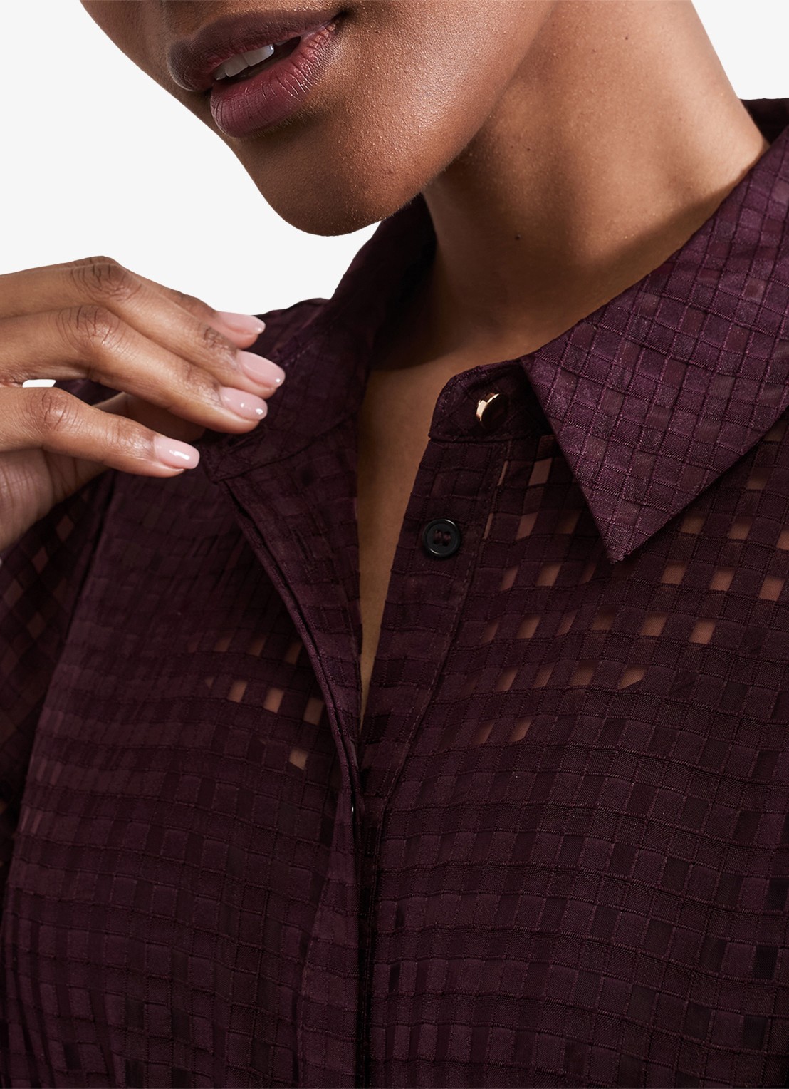 Phase Eight Natalie midi blousejurk met strikceintuur - detail 3 donkerpaars