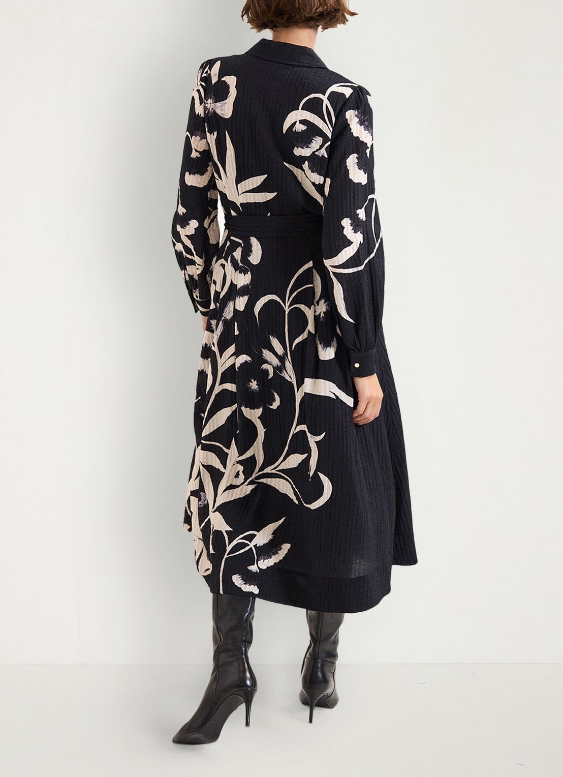 Phase Eight Natalie midi jurk met bloemenprint - achterkant 3 zwart