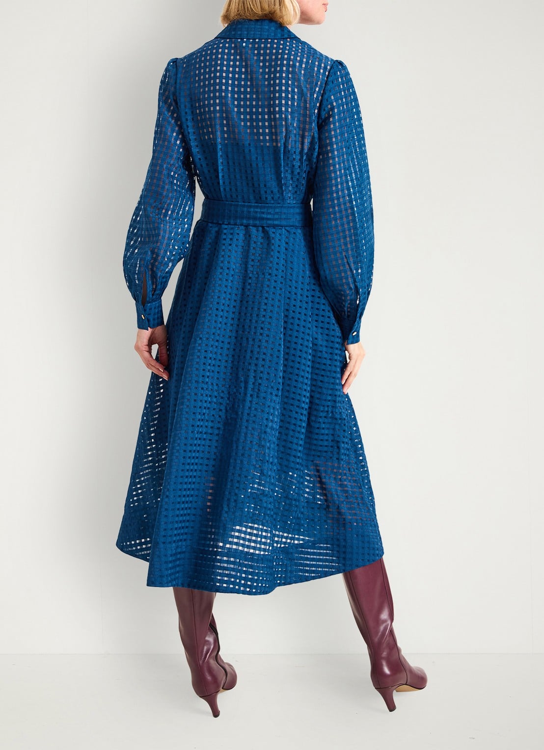 Phase Eight Natalie midi jurk met ruitdessin - achterkant blauw