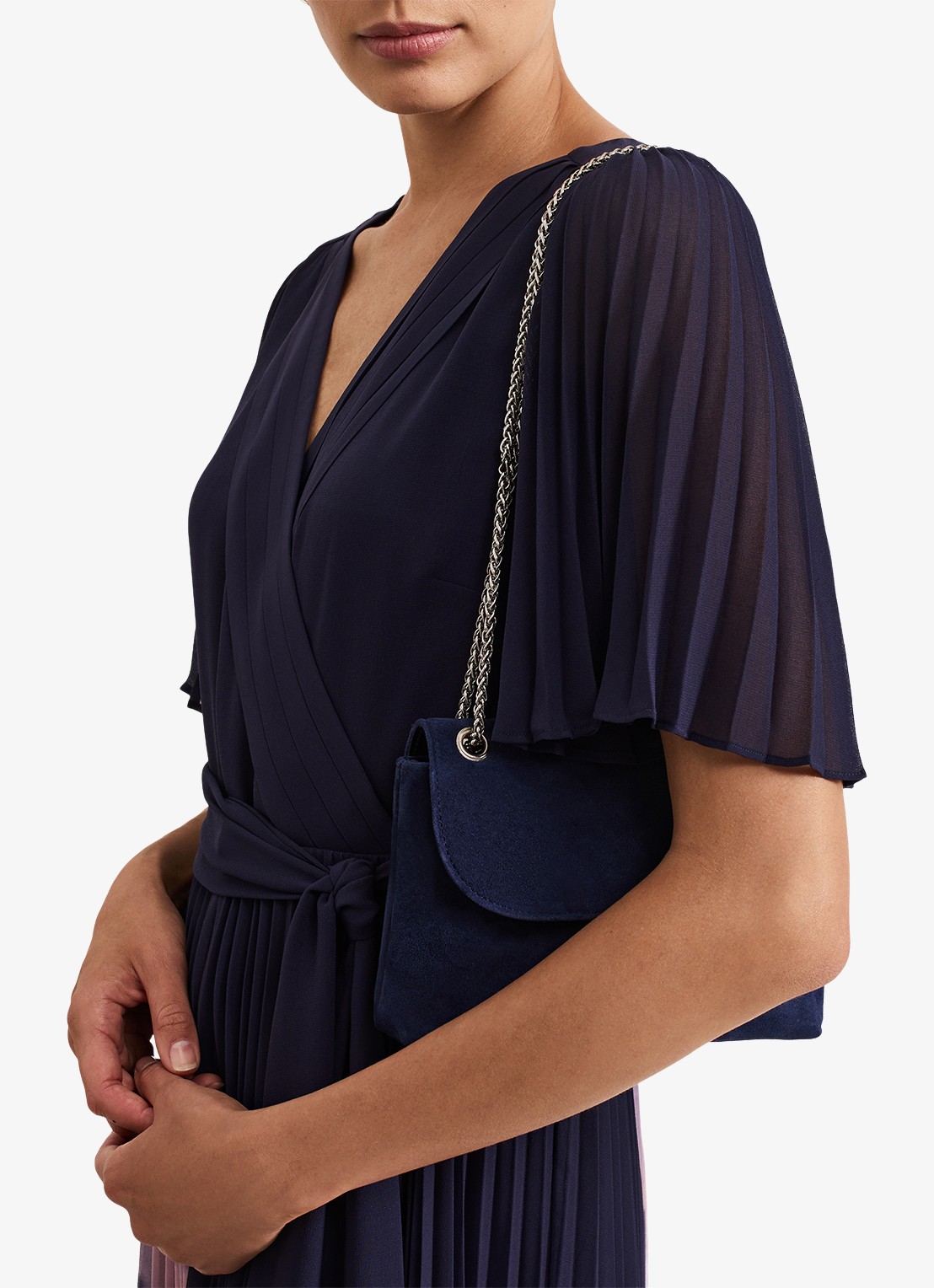 Phase Eight Navy clutch van suède - detail 5 donkerblauw