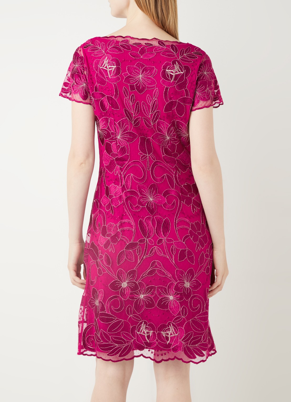 Phase Eight Nessa mini jurk van kant met bloemenprint - achterkant 2 fuchsia