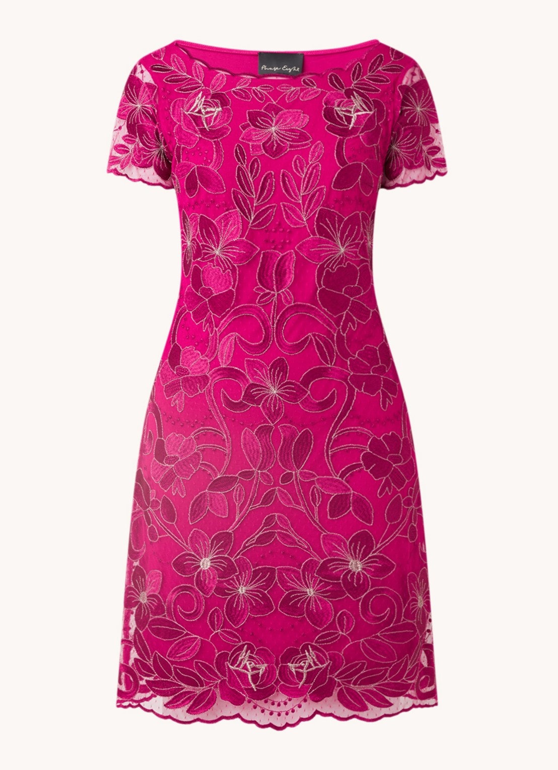 Phase Eight Nessa mini jurk van kant met bloemenprint - voorkant 3 fuchsia