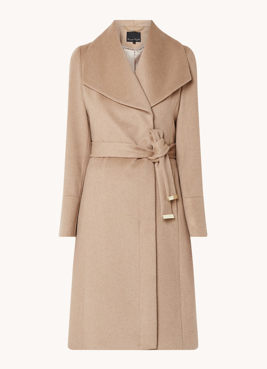 Phase Eight Nicci mantel in wolblend met strikceintuur - voorkant camel