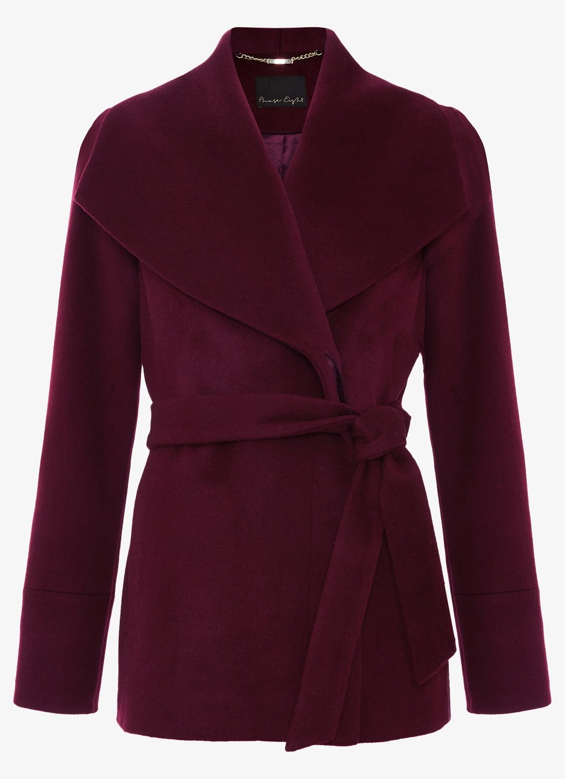 Phase Eight Nicci mantel met strikceintuur - voorkant bordeauxrood