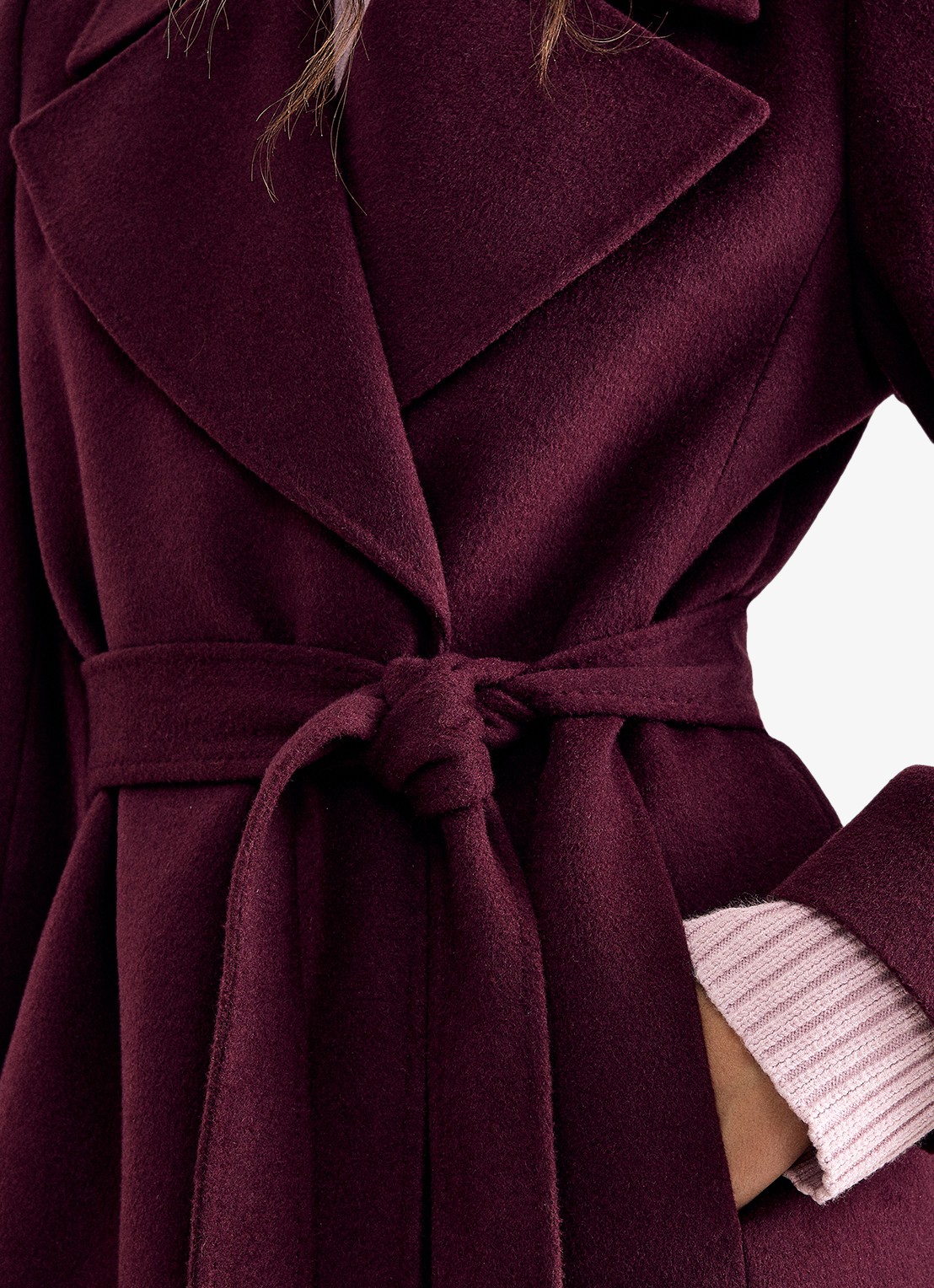 Phase Eight Nicoletta mantel in wolblend - detail 6 bordeauxrood