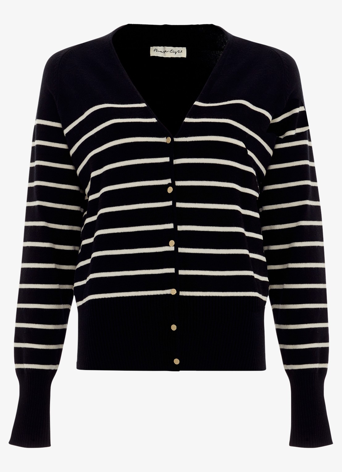 Phase Eight Nina fijngebreid vest met streepprint - voorkant zwart