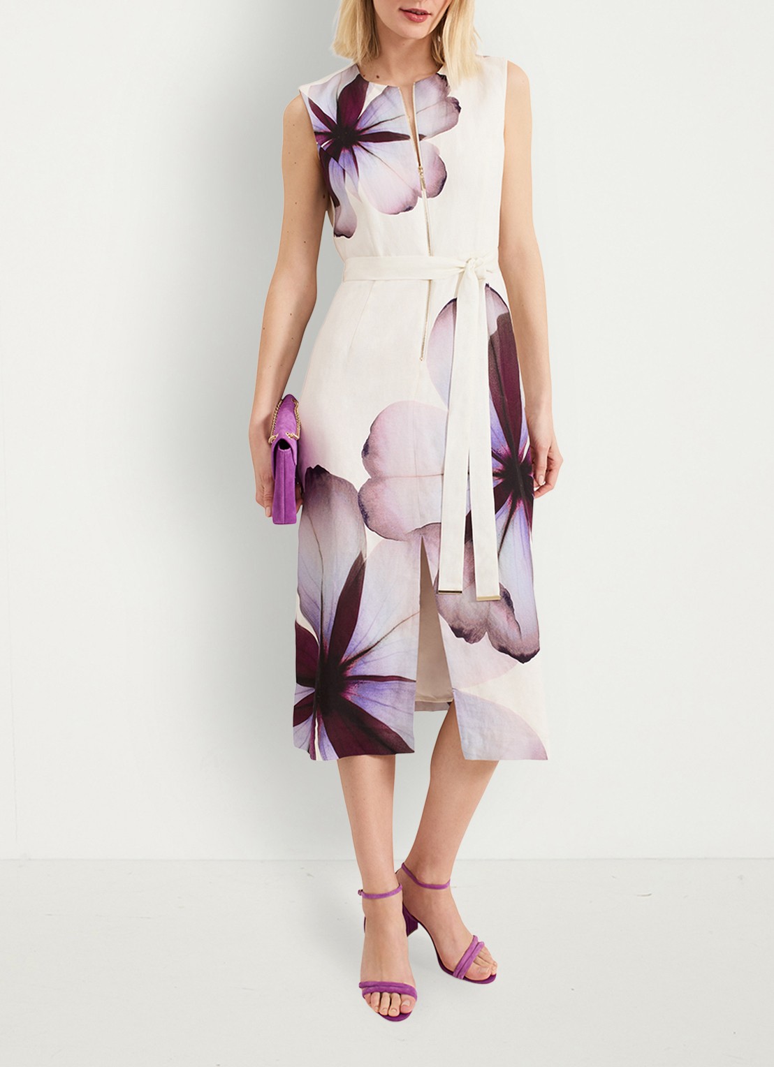 Phase Eight Nina midi jurk met bloemenprint - voorkant 7 ivoor