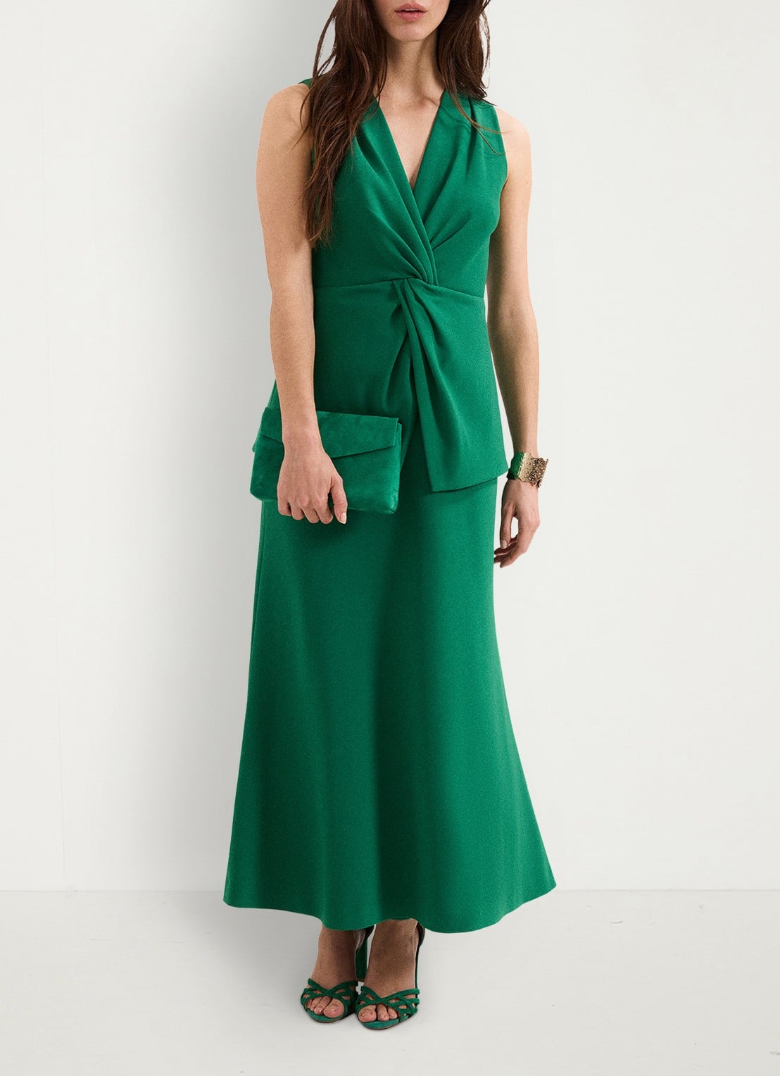 Phase Eight Nisha midi jurk met geknoopt detail - voorkant 3 zeegroen