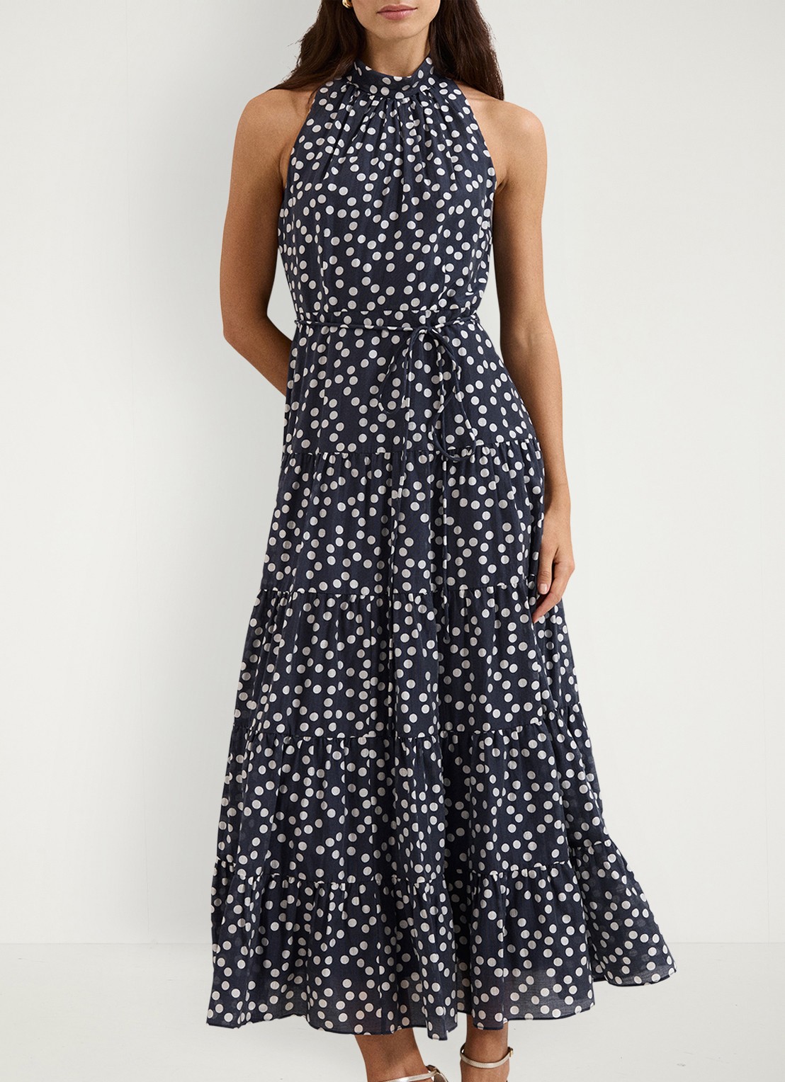 Phase Eight Nita maxi jurk met stippenprint - detail 2 donkerblauw