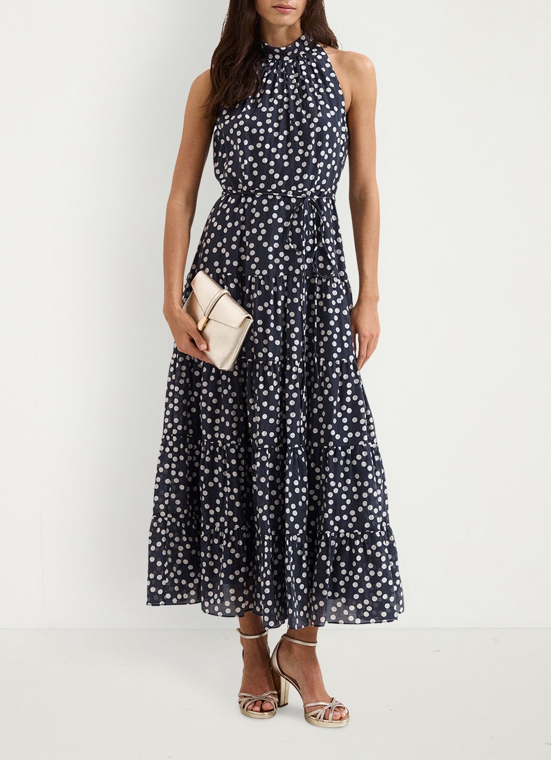 Phase Eight Nita maxi jurk met stippenprint - voorkant 8 donkerblauw