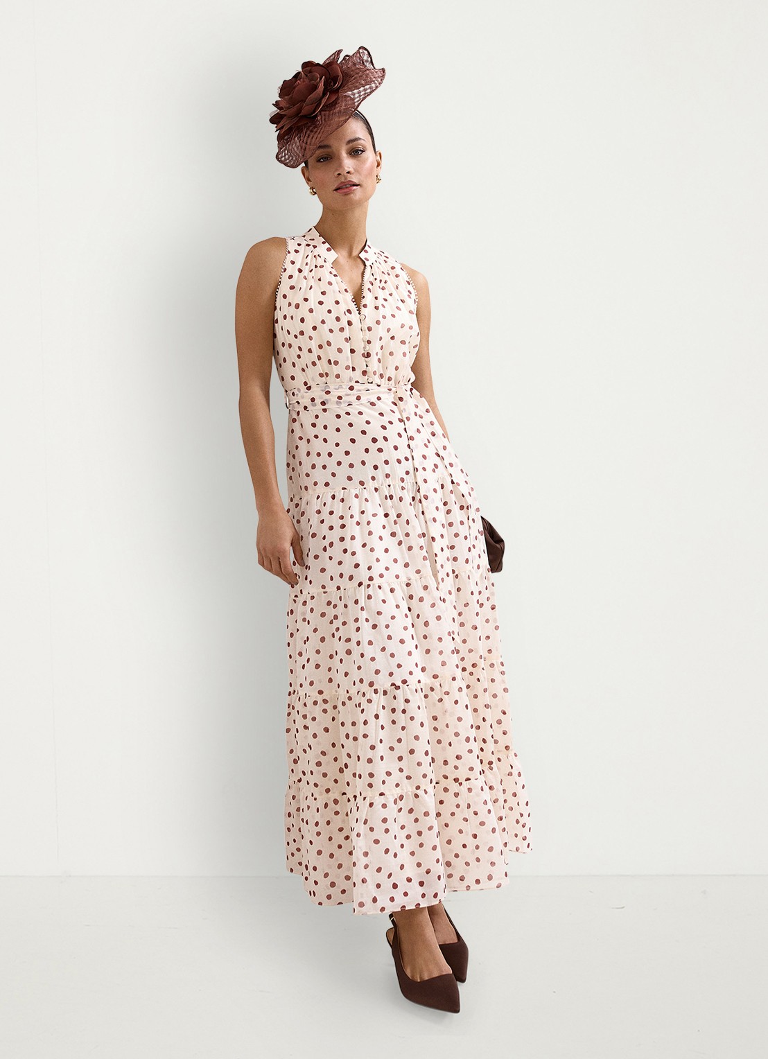 Phase Eight Nita maxi jurk met stippenprint  - voorkant 8 gebroken wit