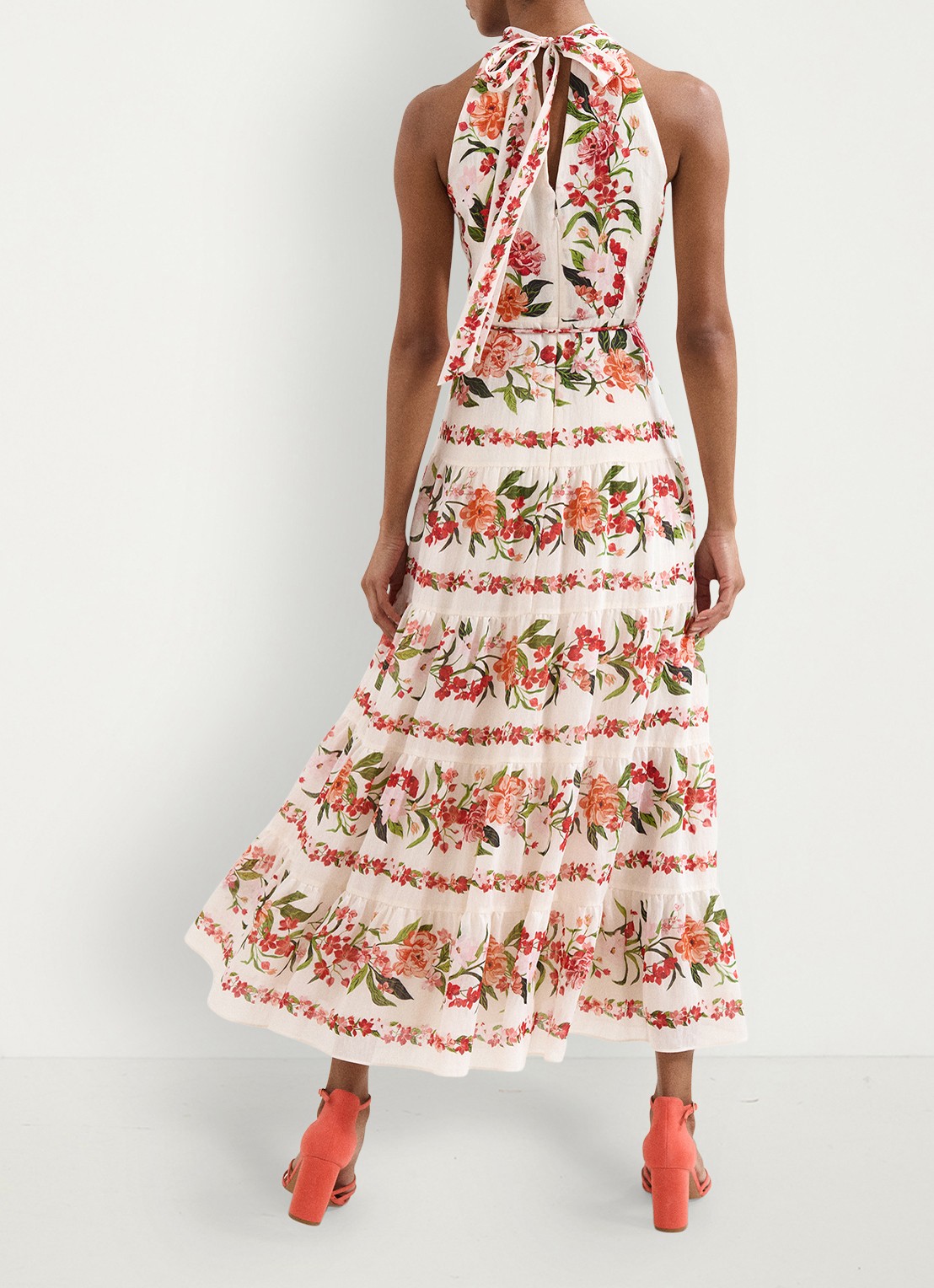 Phase Eight Nita midi jurk met bloemenprint in linnenblend - achterkant 7 cream