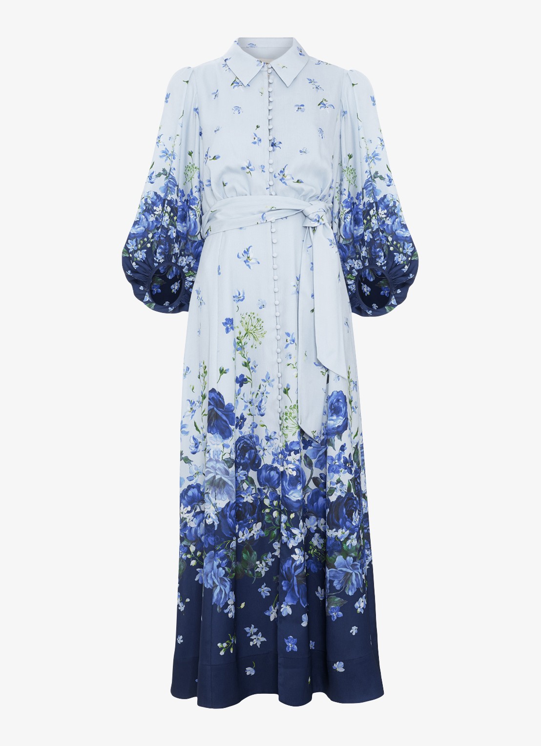 Phase Eight Noella midi blousejurk met bloemenprint - voorkant 6 lichtblauw