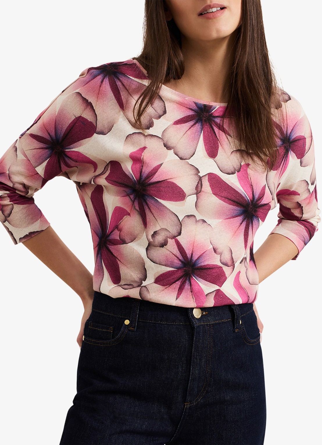 Phase Eight Nori top in linnenblend met bloemenprint - detail 4 roze