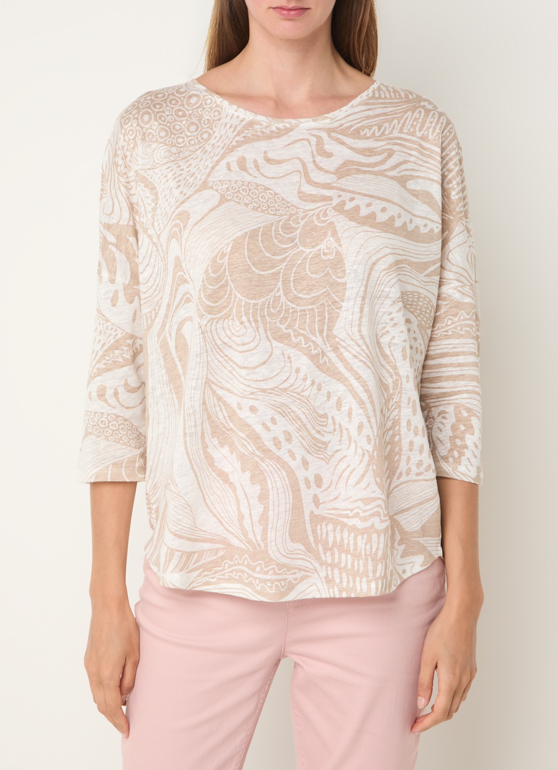 Phase Eight Nori top van linnen met print - detail beige