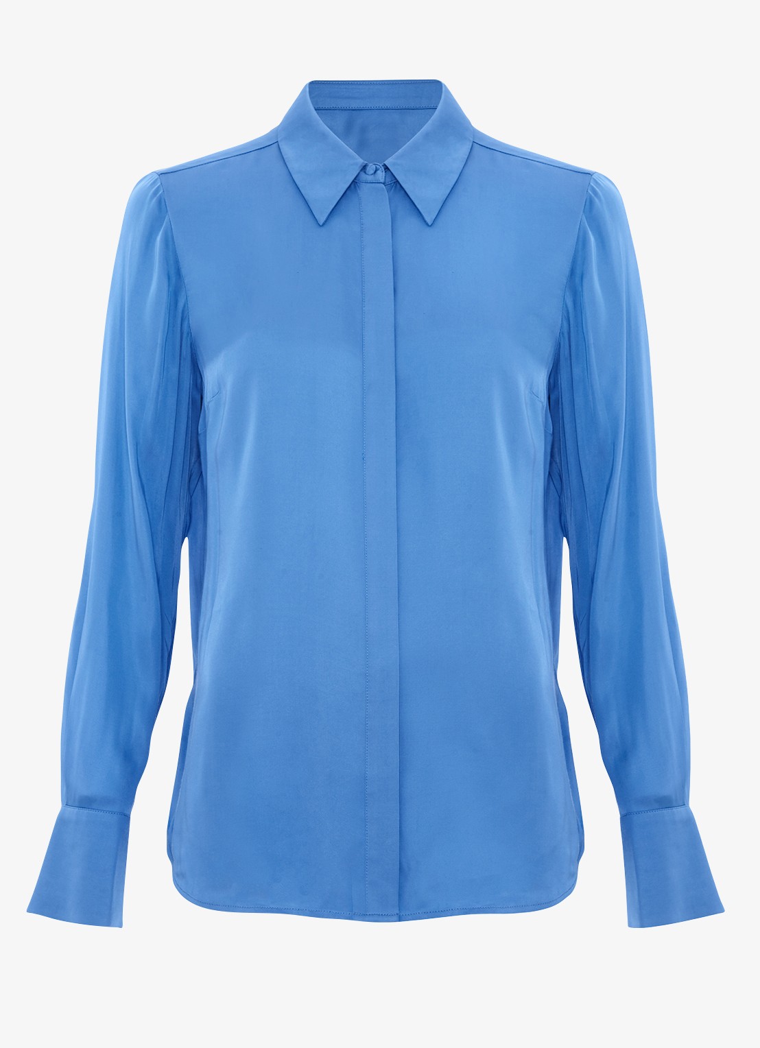 Phase Eight Novie blouse van satijn - voorkant 2 blauw